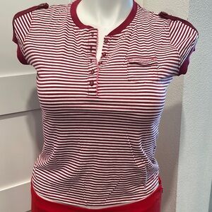 IZOD Striped Polo Cap Sleeve Tee